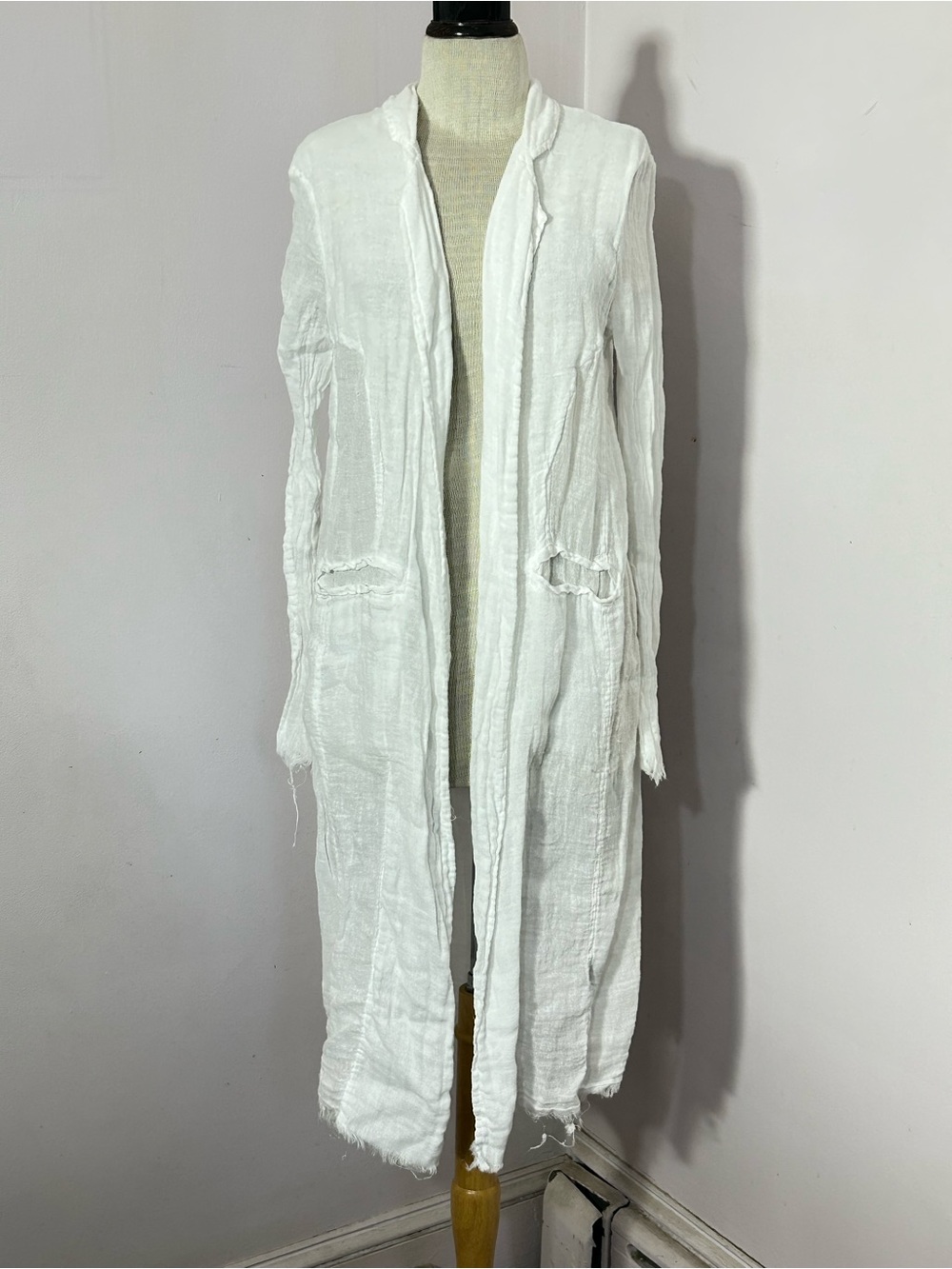 Jaga White Gauze Linen Duster Coat Size 2